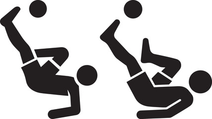 Two football players performing bicycle kicks silhouette