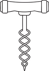 Minimal corkscrew wine opener line art illustration for barware and drink preparation vector