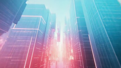 Abstract digital cityscape representing data, technology and future - Powered by Adobe