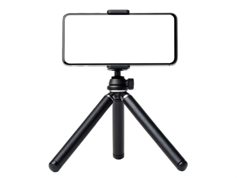 Smartphone on a tripod isolated on transparent background isolated on white background