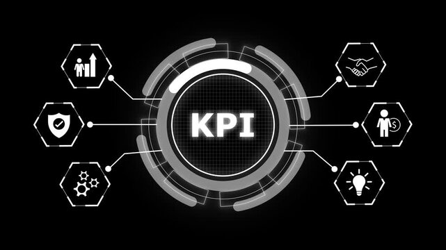 Futuristic digital interface displays kpi text within a circular hud element. KPI performance drives business success. KPI analytics support strategic growth. - Powered by Adobe