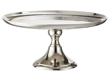 Silver round metal cake stand cut out isolated transparent background
