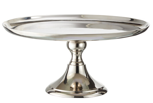 Silver round metal cake stand cut out isolated transparent background