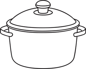 Kitchen pot with lid line art illustration for cooking, recipe, and kitchenware product design visualization