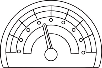 Vintage gauge or analog meter outline illustration with central needle, retro measurement instrument line art