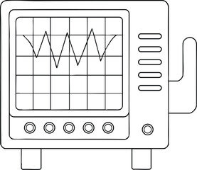 Oscilloscope with waveform display line art illustration, perfect for electronics, measurement, and lab design