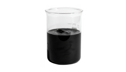 Beaker With Dark Liquid and a Splash in Studio Setting