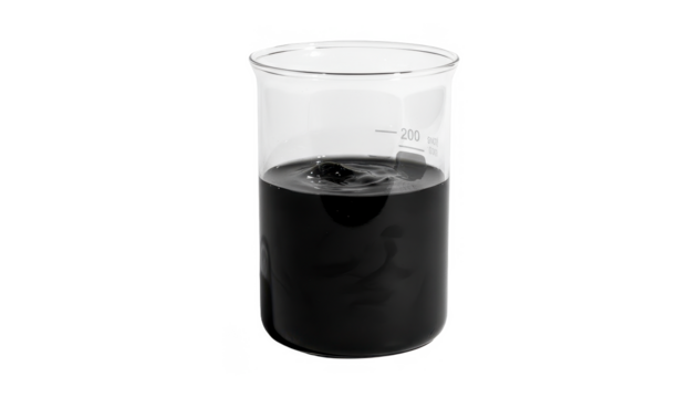 Beaker With Dark Liquid and a Splash in Studio Setting