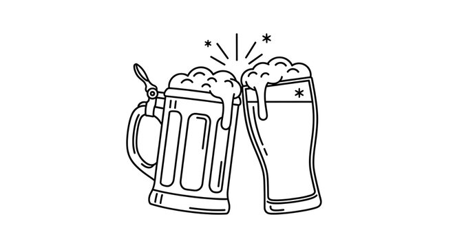 Two frothy beer mugs clinking together in celebration