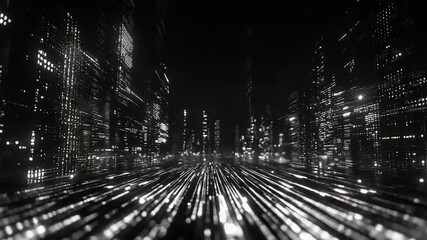 Digital cityscape with data streaming through virtual streets - Powered by Adobe