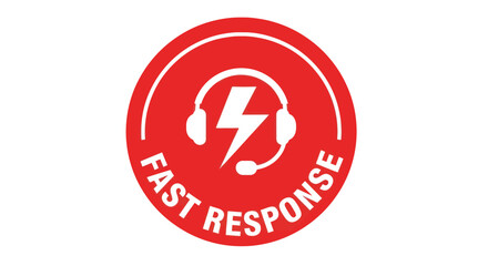 A red circular icon featuring a white lightning bolt inside headphones with a microphone, symbolizing fast response.