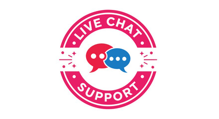 Vibrant pink circular badge for live chat support, featuring two overlapping speech bubbles.