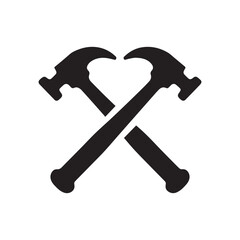 Extended Handle Hammer Emblem Representing Reach Structure and Skilled Mechanical Identity