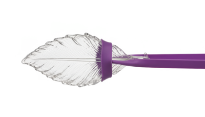 Glass Leaf on a Purple Stand, Transparent Object on White