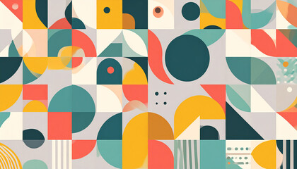 Abstract colorful geometric background with circles and lines, grunge texture.