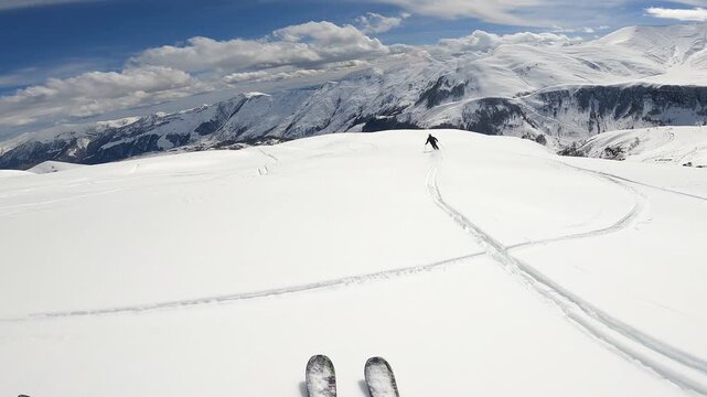 Skier in free ride, Gudauri ski resort, Georgia