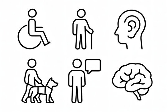 Symbols of Support and Inclusivity: A graphic representation of various accessibility icons, advocating for inclusivity, support and accommodation for people with diverse needs.