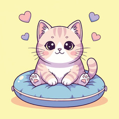 cute cat sitting on his bed