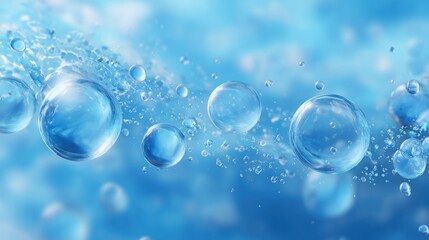 Blue water molecule liquid foam mixed with moisturizer for cosmetic essence products.