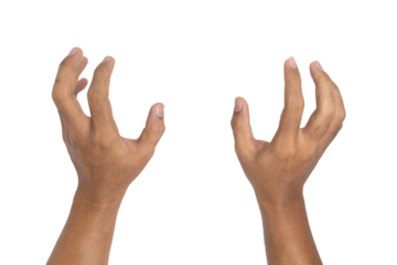 male hands holding, reaching, or grabbing something isolated on white background. transparent png