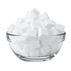 Sweet Crystals in a Glass Bowl: A close-up shot of a glass bowl overflowing with pure, crystalline sugar cubes. Capturing the simplicity and sweetness.