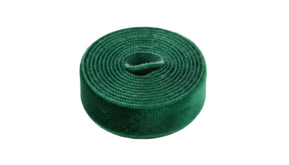 Roll of Green Velvet Ribbon on White Background