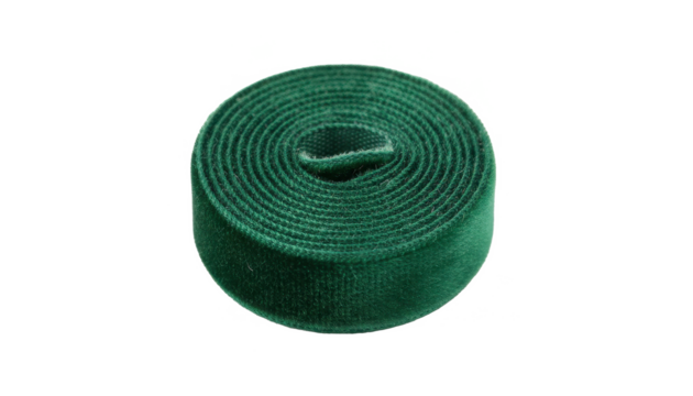Roll of Green Velvet Ribbon on White Background