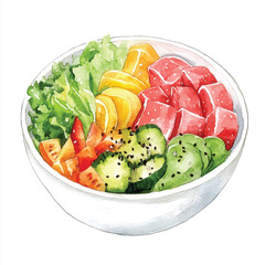 Fresh Tuna Poke Bowl with Avocado and Vegetables.