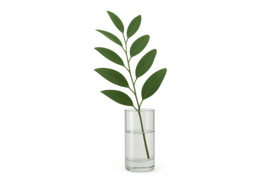 Green plant sprig growing in water glass