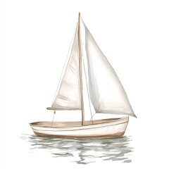 Gentle Sailboat on Calm Water Watercolor Style Peaceful Scene Nautical Illustration Tranquil Boating.