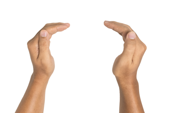 male hands holding, reaching, or grabbing something isolated on white background. transparent png