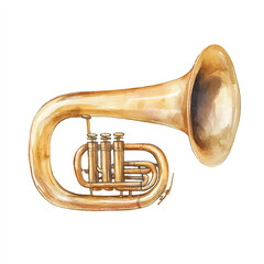 Golden Brass Baritone Horn Musical Instrument Illustration.