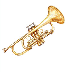 Golden trumpet instrument isolated on white background musical equipment.