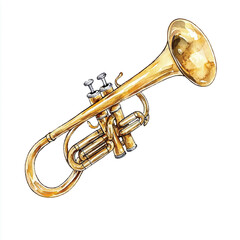 Golden Trumpet Musical Instrument Illustration with Valves.