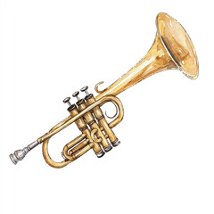 Golden trumpet musical instrument isolated on white background.