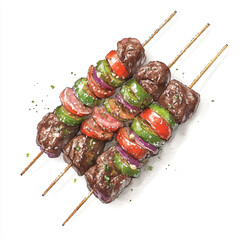 Grilled Beef and Vegetable Skewers.