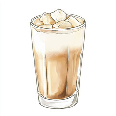 Hand drawn artistic illustration of a refreshing iced coffee drink.