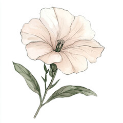 Hand drawn botanical illustration of a delicate blooming petunia flower.