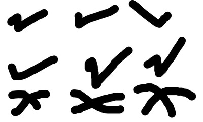 Hand drawn check mark and cross sign for indicating correct and incorrect options, providing clear visual feedback