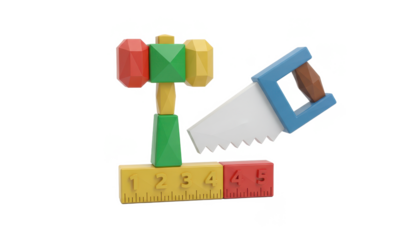 Stylized Toy Hammer and Saw Tools With Blocks