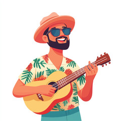Fototapeta premium Happy man playing guitar wearing sunglasses and a hat