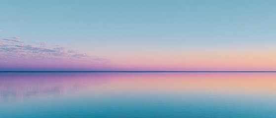 Vibrant Pastel Sunset Sky Reflected in Calm Water with Horizon Line