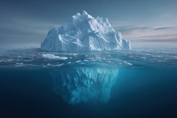 Stunning Arctic Iceberg with Visible and Submerged Sections in Cold Ocean Water