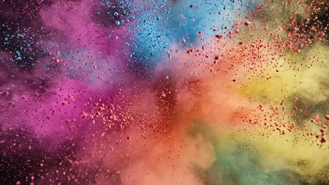 Vibrant explosion of colorful powder creating a dynamic abstract background