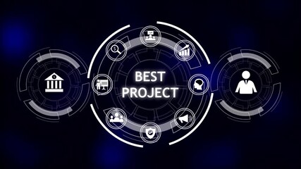 Analytics strengthen modern digital business strategy. Innovative data insights drive measurable growth.Futuristic digital interface project icons for business success and innovation. - Powered by Adobe