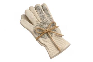 Pair of beige work gloves tied with twine