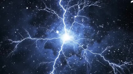 Powerful lightning strike illuminating a dark, stormy sky with bright energy. - Powered by Adobe