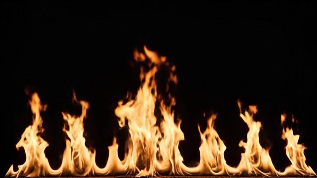 Vibrant Orange Flames Dancing Against a Stark Black Background with Intense Heat and Energy