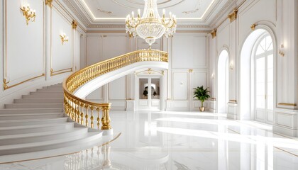 Classic royal hallway with gold and white high resolution image