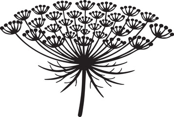 Black and white vector illustration of a floral tree silhouette with an ornament design